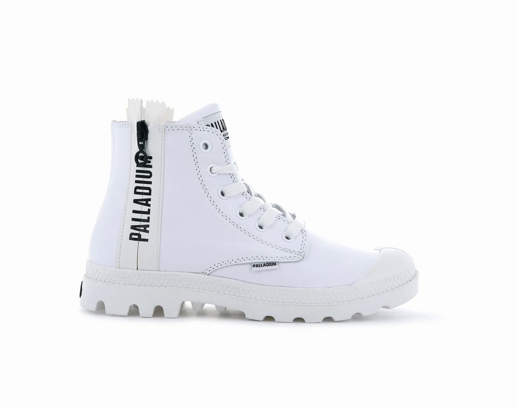 Palladium Pampa Ubn Zips Leather Womens Boots White Australia [CJVANI-891]